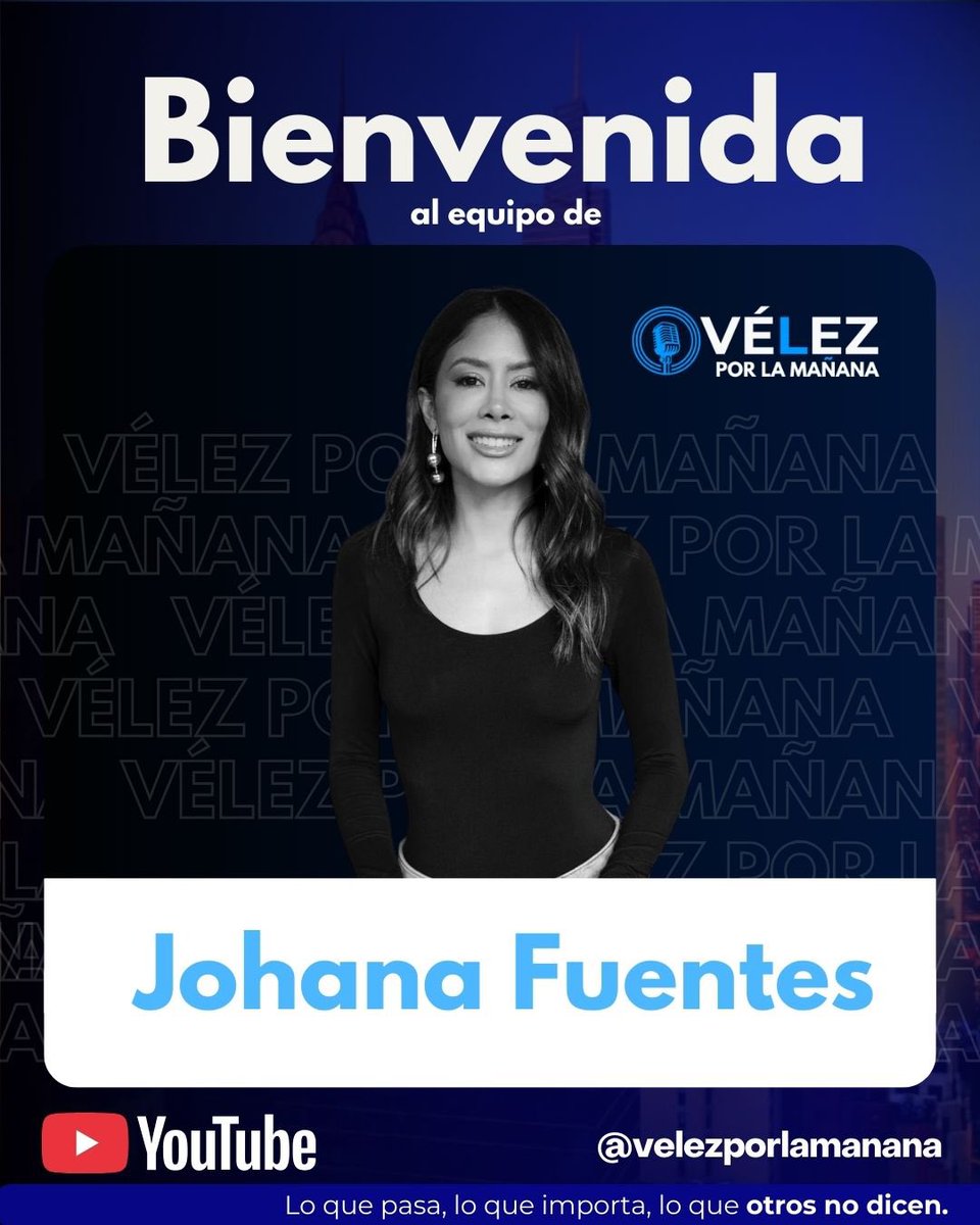 lcvelez's tweet image. Buenas noches. 

Comparto con ustedes con inmensa felicidad la llegada de Johana Fuentes @JohaFuentes a la familia de #VelezPorLaManana

Johana nos trae disciplina, rigor, valentía y compromiso con la verdad. 

¡Bienvenida!