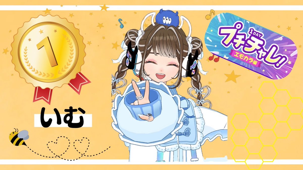 Bimoa_VjG's tweet photo. 🫧🐝⋆︎💛 わんだ通信💛⋆︎🐝 🫧

【プチチャレ！エモカラ編1Day】
B!moa所属

・1位🥇いむさん(@imu_mirra)

･.｡*🐝⋆︎*ﾟ∗🐝🫧🐝⋆︎*ﾟ∗🐝🫧･.｡
なんと！1位を獲得！！
おめでとうございます🎉

#HOK 
#Bmoa https://t.co/CkImQRwwlf