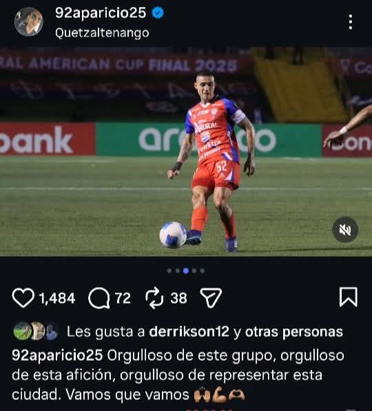 Orgulloso de este grupo, orgulloso de esta afición, orgulloso de representar esta ciudad, vamos que vamos 

El mensaje del capitán Jorge Aparicio esta noche en su cuenta de Instagram. 
Dale Xela 🇱🇺