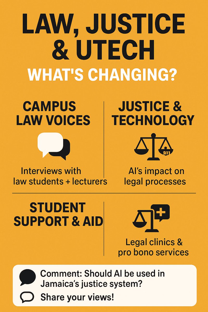 UTechJusticeHub's tweet photo. What are your thoughts on the use of AI in the justice system!? #law #Justicesystem #utech #journalism https://t.co/Yri7IGBzzY