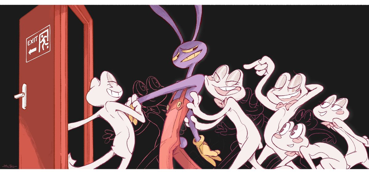 MeSOutk1's tweet image. Old friend 
——-

I colored this piece too, but TBH the line version is still my favorite.

#TheAmazingDigitalCircus #jax #ribbit #tadc