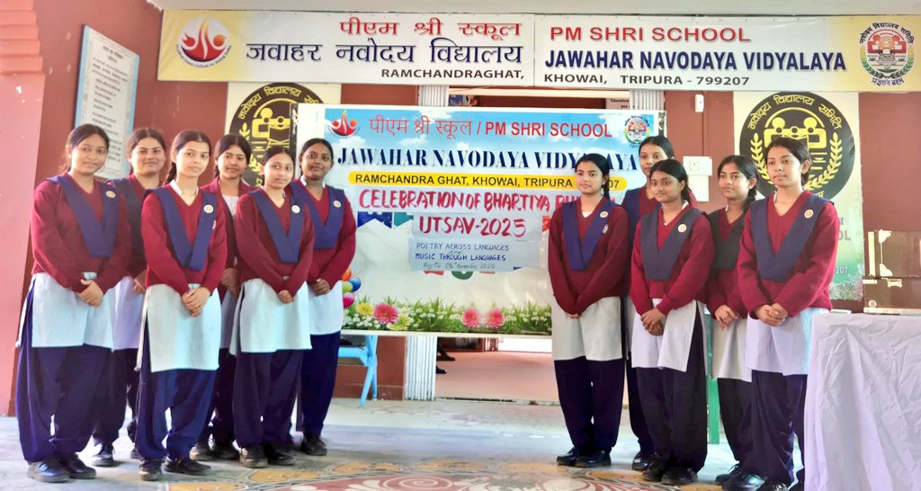 JnvKhowai's tweet photo. Different languages, one rhythm of unity 🎶❤️
Students of PM SHRI School Jawahar Navodaya Vidyalaya Khowai Tripura celebrated Music Through Languages on Day 02 of #BharatiyaBhashaUtsav2025!
#ManyLanguagesOneEmotion #NVS @NVS_HQ https://t.co/MVHH1jB8Cp
