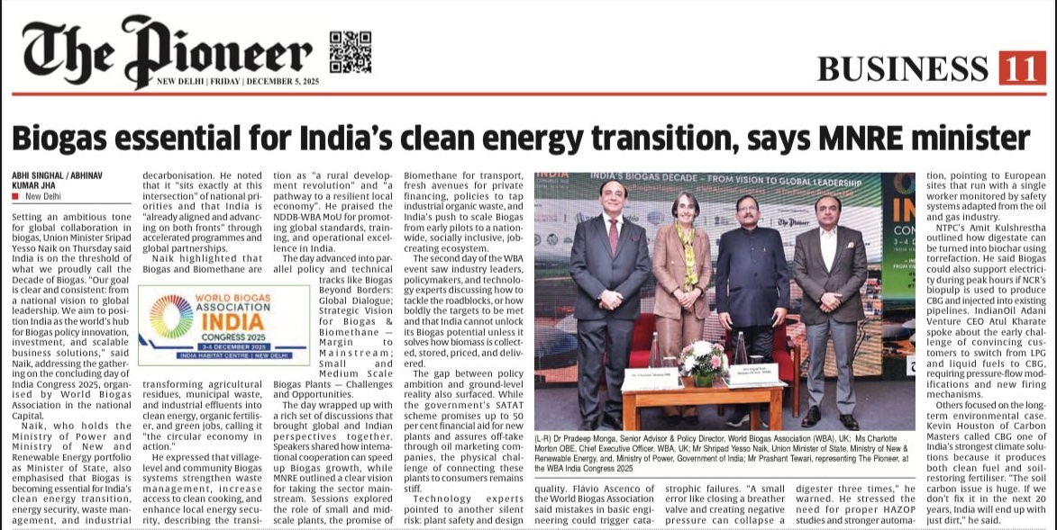TheDailyPioneer's tweet image. Union Minister Sripad Naik positions India at the start of a “Decade of Biogas,” arguing that Biogas and Biomethane sit at the intersection of clean energy, waste management and rural development. The article highlights how India is pushing to scale biogas from village systems to…