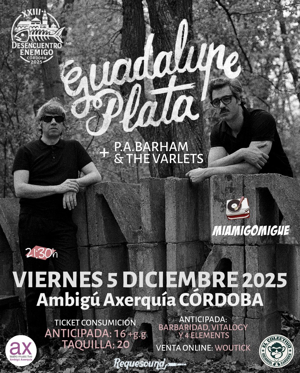 Esta noche de viernes <a href="/guadalupeplata/">Guadalupe Plata</a> en concierto
apertura a las 21.30h
woutick.com/es/entradas/gu… 
Desencuentro Enemigo 2025
<a href="/IMAECordoba/">IMAEcordoba</a>