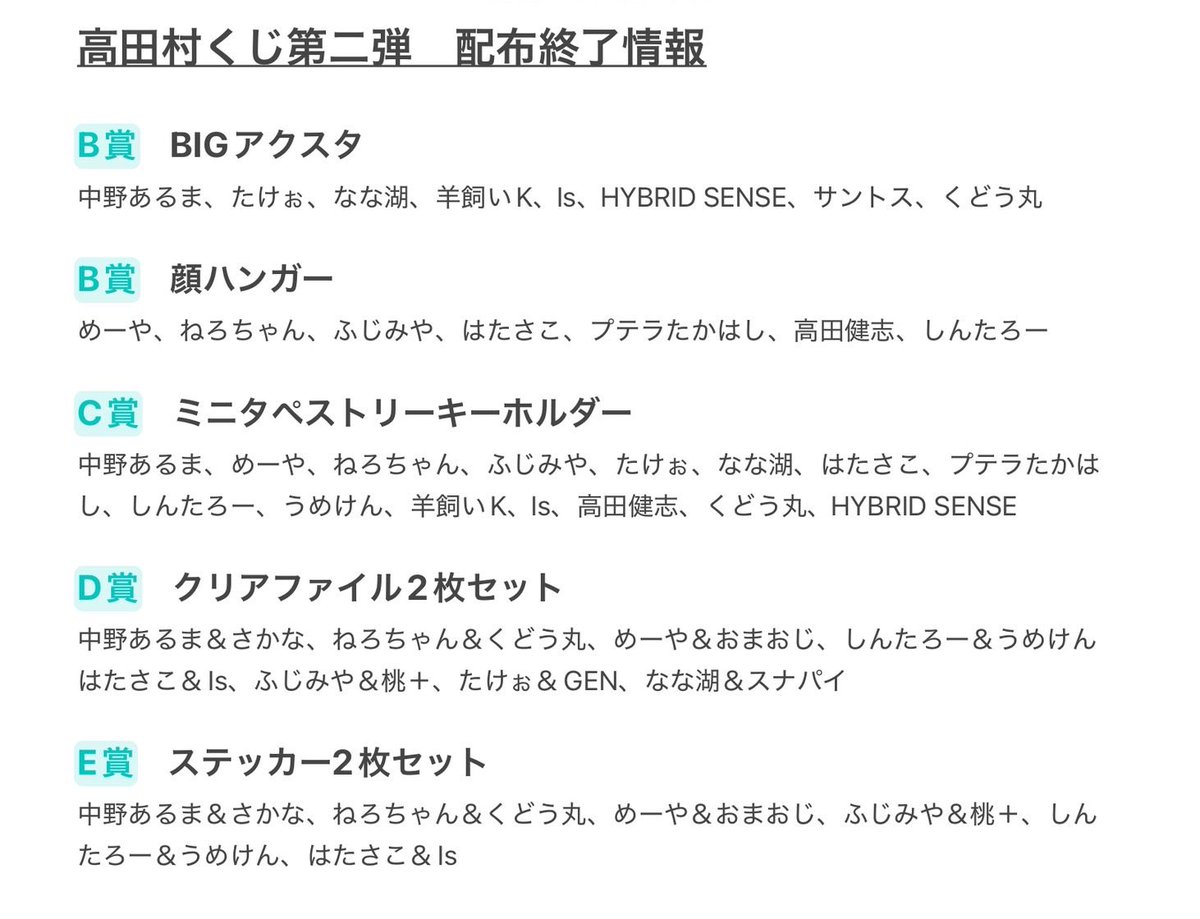 ⚠️高田村くじ配布終了景品のお知らせ⚠️ ⚫︎ D賞 クリアファイル2