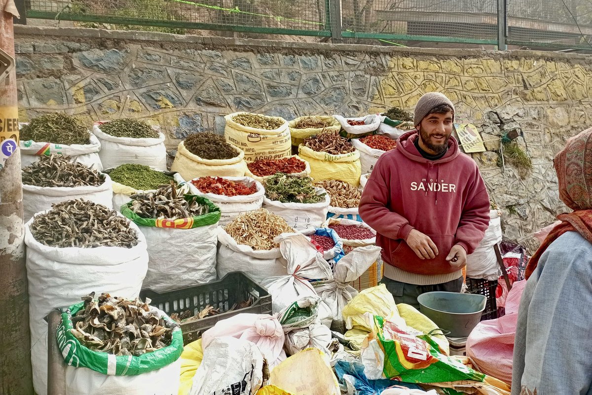 DailyExcelsior1's tweet photo. A street vendor sells sun-dried vegetables (Hokh Syun) and pulses at a local market, in Srinagar.
#StreetVendor #sells #SunDried #vegetables #HokhSyun #pulses #Srinagar #JammuAndKashmir https://t.co/7XuylNb25D