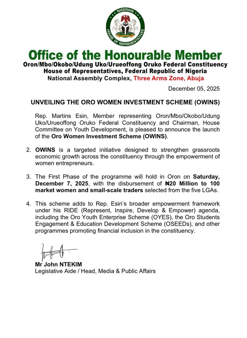 Rep. Martins Esin tweet media