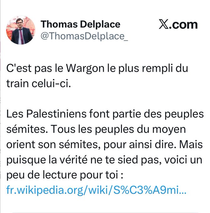 Si cette saillie passionnément antisémite contre <a href="/wargonm/">Mathias Wargon</a> avait été énoncée par un candidat d'extrême droite, on ne compterait plus les réactions pour protester, à juste titre.
Comme avait été dénoncé le propos abject de J.M Le Pen : "Durafour crématoire".
Mais comme