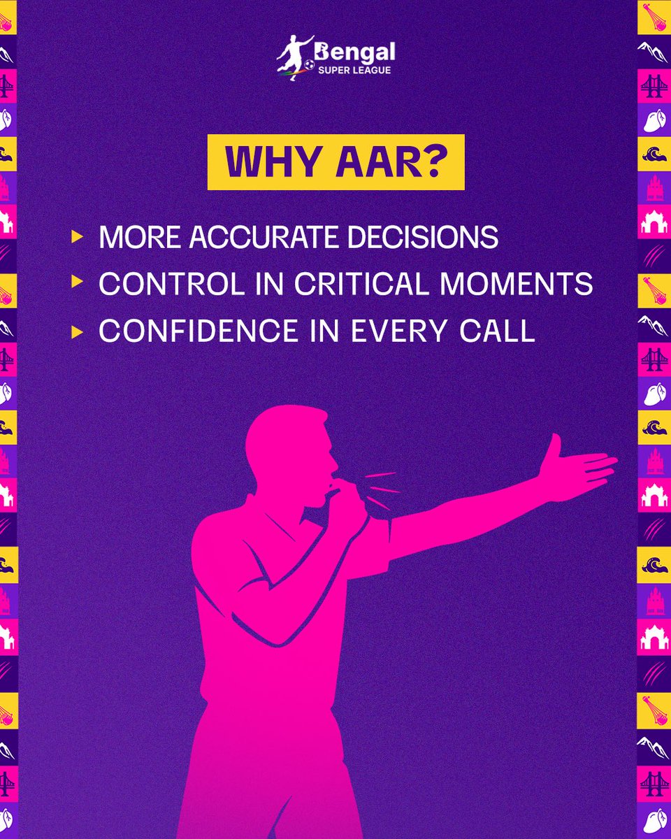 Bengal_SL's tweet photo. A New Era of Officiating Begins! 💥 Introducing AAR for the first time in India! Get ready for more accurate and fair decisions on the field. 🟣 

#BengalSuperLeague #BSL #SaraBanglarSeraFootball https://t.co/l1DIX7SrHy