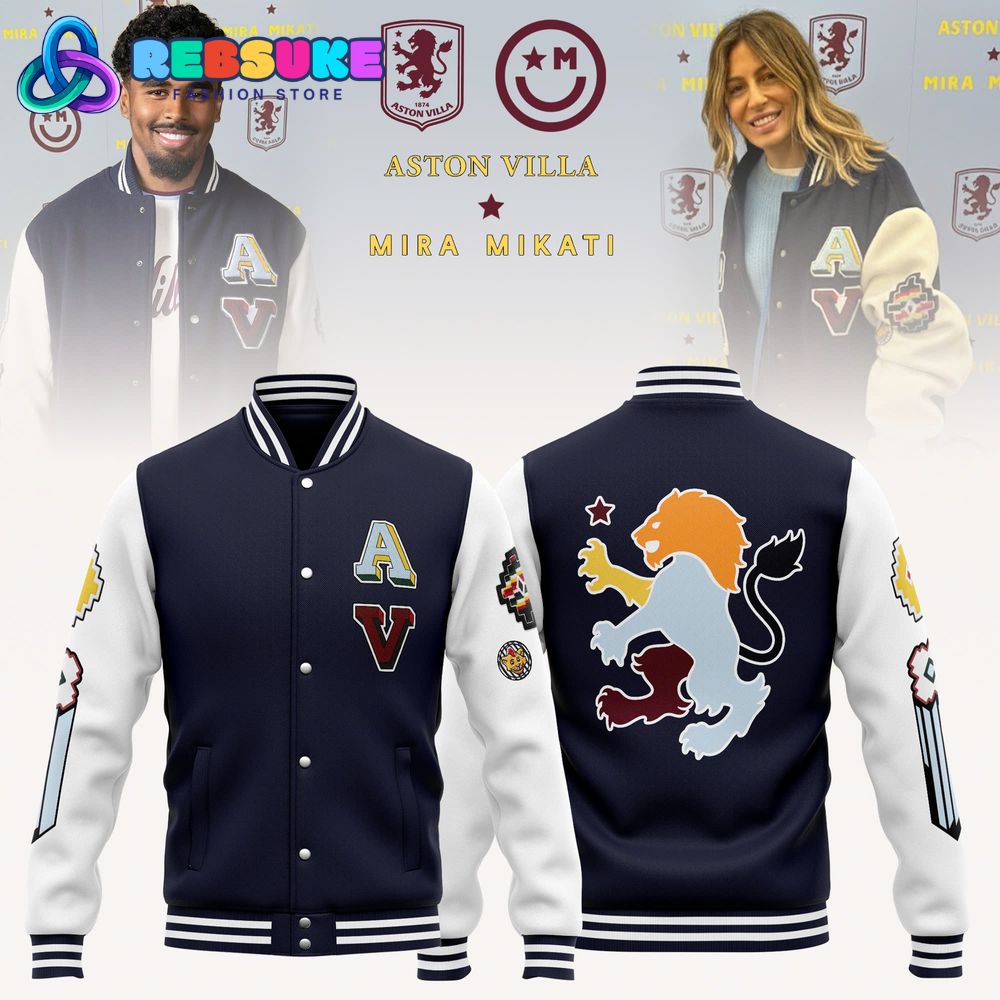 RebsukeStore's tweet image. Make a statement! 🧥 The Aston Villa x Mira Mikati Limited Edition Baseball Jacket fuses varsity style with vibrant designer flair. This is the ultimate exclusive outerwear piece for the stylish Villa fan! UTV!

#AVFC #MiraMikati #BaseballJacket 
Buy Now: rebsuke.com/product/aston-…