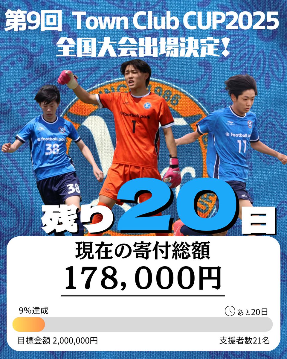 yscc1986ikusei's tweet photo. 【Town Club CUP 2025 寄付金中間報告】

第9回Town Club CUP 2025全国大会出場に伴い実施させて頂いております寄付金募集の中間報告となります。

リリースから2日ですが沢山のご支援をいただき心から感謝申し上げます。

目標達成に向けて引き続きご支援をよろしくお願いします！

#yscc
#ysccユース https://t.co/LsjwFxC4yD