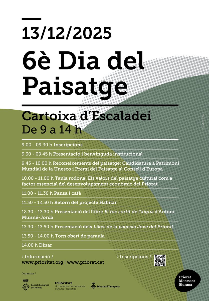CCPriorat's tweet image. La Cartoixa d’Escaladei acollirà la 6a edició del Dia del Paisatge 🌿

La jornada, que se celebrarà el 13 de desembre, servirà compartir els reptes i oportunitats que la comarca afrontarà en els propers anys.

Inscriu-t’hi  👉docs.google.com/forms/d/e/1FAI…