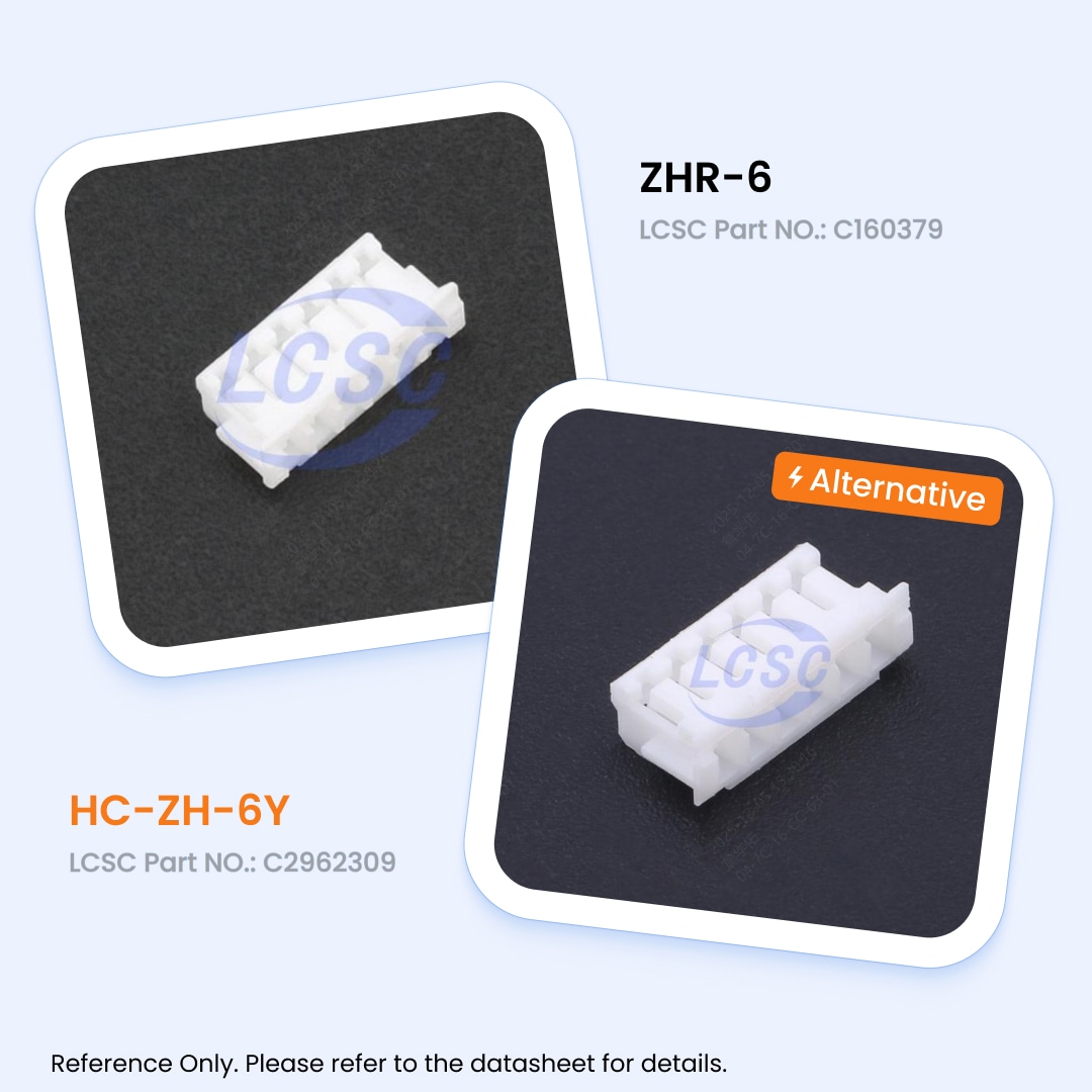 lcscelectronics's tweet image. Today’s Alternative Pick 🔍
ZHR-6 → alternative to HC-ZH-6Y
 
Pitch: 1.5mm
Number of Pins: 1x6P
Plastic Material: PA66 

#ElectronicsDesign #ConnectorParts #DIYElectronics #EngineeringProjects #TechInspiration #HardwareDesign