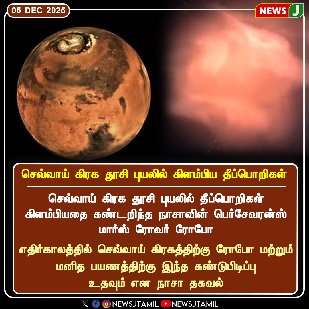 NewsJTamil's tweet image. செவ்வாய் கிரக தூசி புயலில் கிளம்பிய தீப்பொறிகள்

#MarsUpdate #NASA #PerseveranceRover #MarsDiscovery #SpaceScience #DustStorm #Astronomy #NewsJ