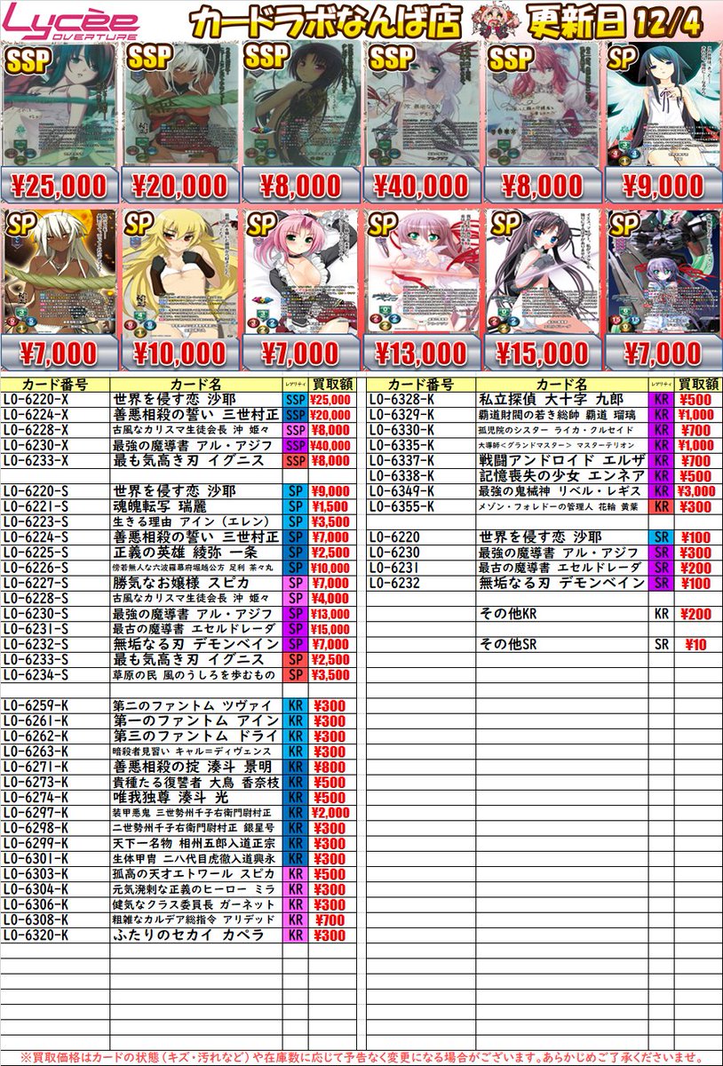 リセオーバーチュア 買取情報】 ＃lyceetcg Lycee Overture最新弾