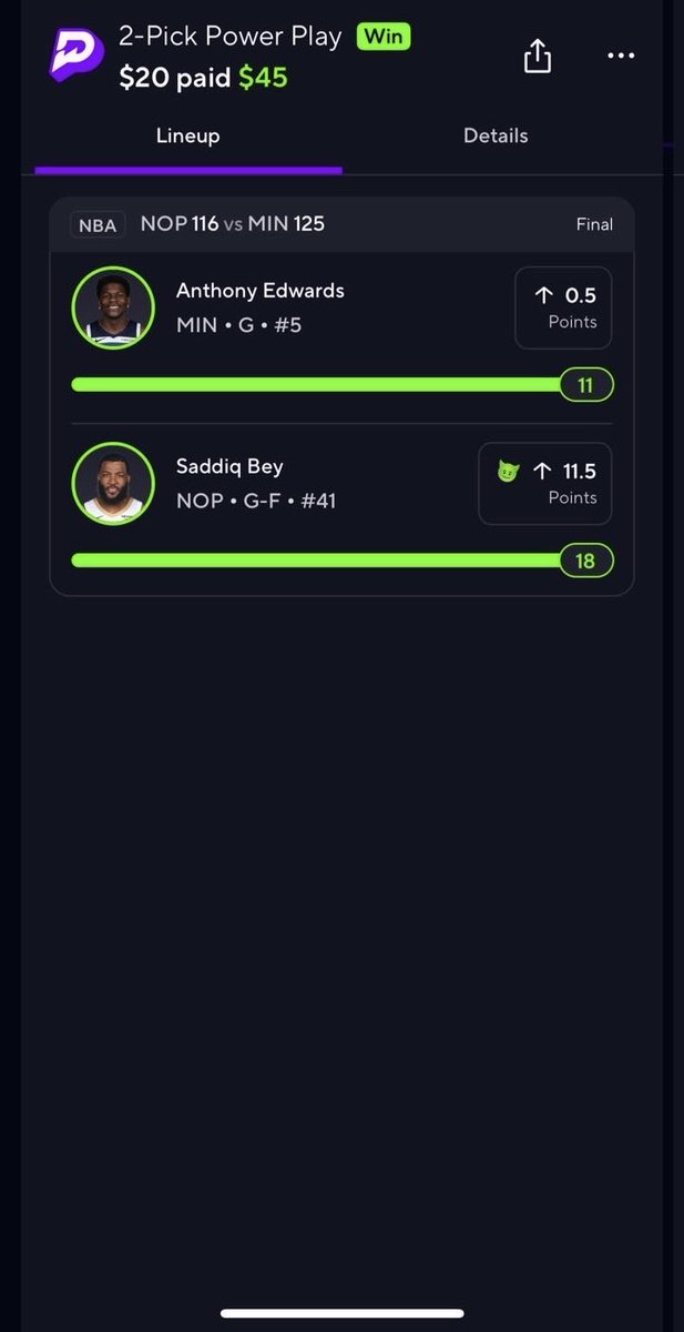 TheOddsLab's tweet image. HUGE night for the VIP ✅

Cashed 3 parlays so far 1 more to go 

Get one month free of the premium by using our code “PR-1EW1S4F” on prize picks and deposit a MINIMUM of $10. 

Or use the link in Bio to subscribe to premium. 

#PrizePicks #NBA #GamblingX #parlay #SportsBettingX