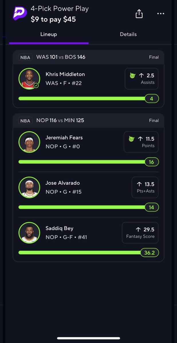 TheOddsLab's tweet image. HUGE night for the VIP ✅

Cashed 3 parlays so far 1 more to go 

Get one month free of the premium by using our code “PR-1EW1S4F” on prize picks and deposit a MINIMUM of $10. 

Or use the link in Bio to subscribe to premium. 

#PrizePicks #NBA #GamblingX #parlay #SportsBettingX