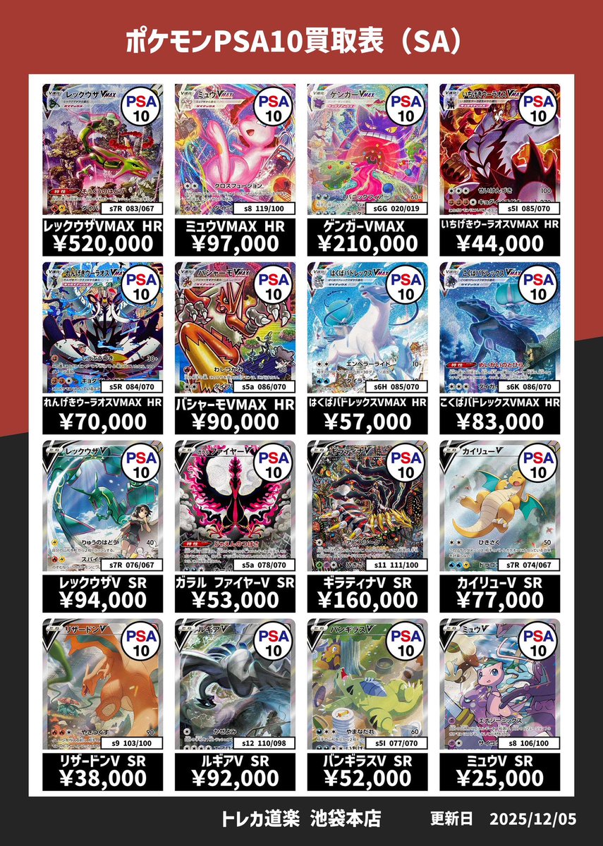 ⭐️トレカ道楽 池袋本店⭐️ ／ SA、GXのPSA10強化買取表です