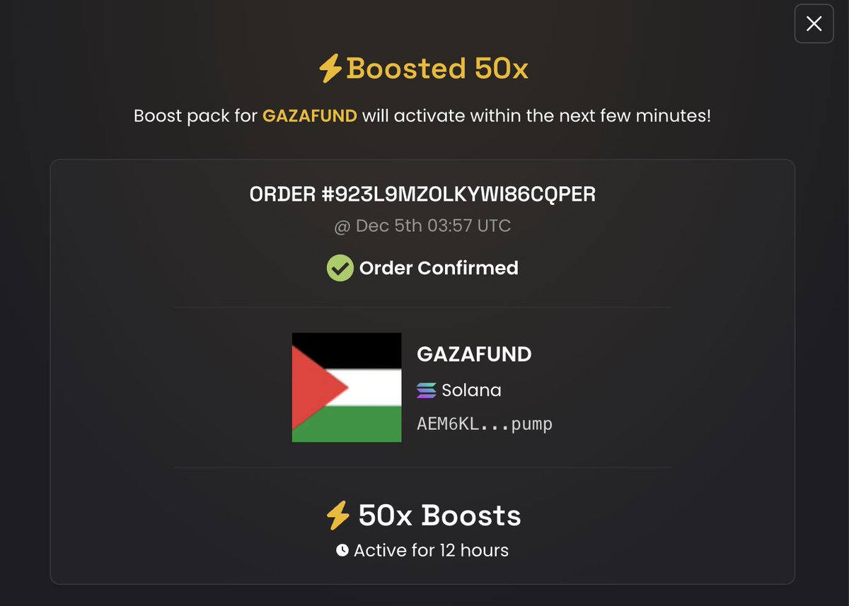 50 Boosts paid. 

Let's send it. 

$GAZAFUND