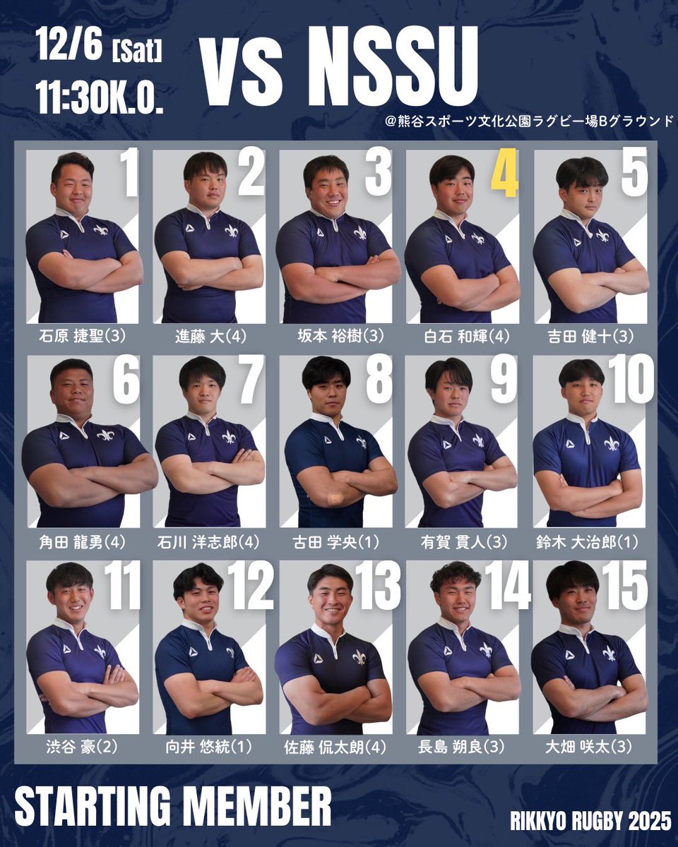 試合情報】 2025年12月6日（土） ＜関東大学対抗戦＞ 立教大学 vs 日本