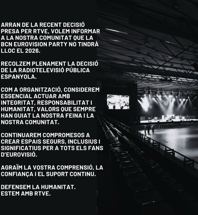 🎉 Tot i suspendre l'última edició i que encara no havien dit si tornaria, la @bcneurovision party anuncia que no se celebrarà el 2026 arran de la retirada de TVE d'#Eurovision