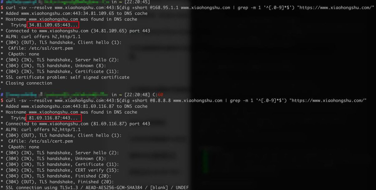 这两天和台湾群友们研究政府是怎么从技术上实现封禁小红书的，结果发现实际手段层面目前仅有 DNS 污染，换一个干净一点的 DNS 服务立即就能恢复在台湾本地访问小红书，甚至都不需要 VPN😂