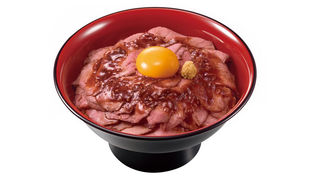 12/9(火)より、すき家「ローストビーフ丼」販売再開。好評で食材不足となり一時休止していた人気メニューが再登場。低温調理でしっとり仕上げた赤身肉と、食欲をそそるにんにく醤油ダレが相性抜群。肉量3倍の「メガローストビーフ丼」も選べます→event-checker.info/sukiya-garlic/