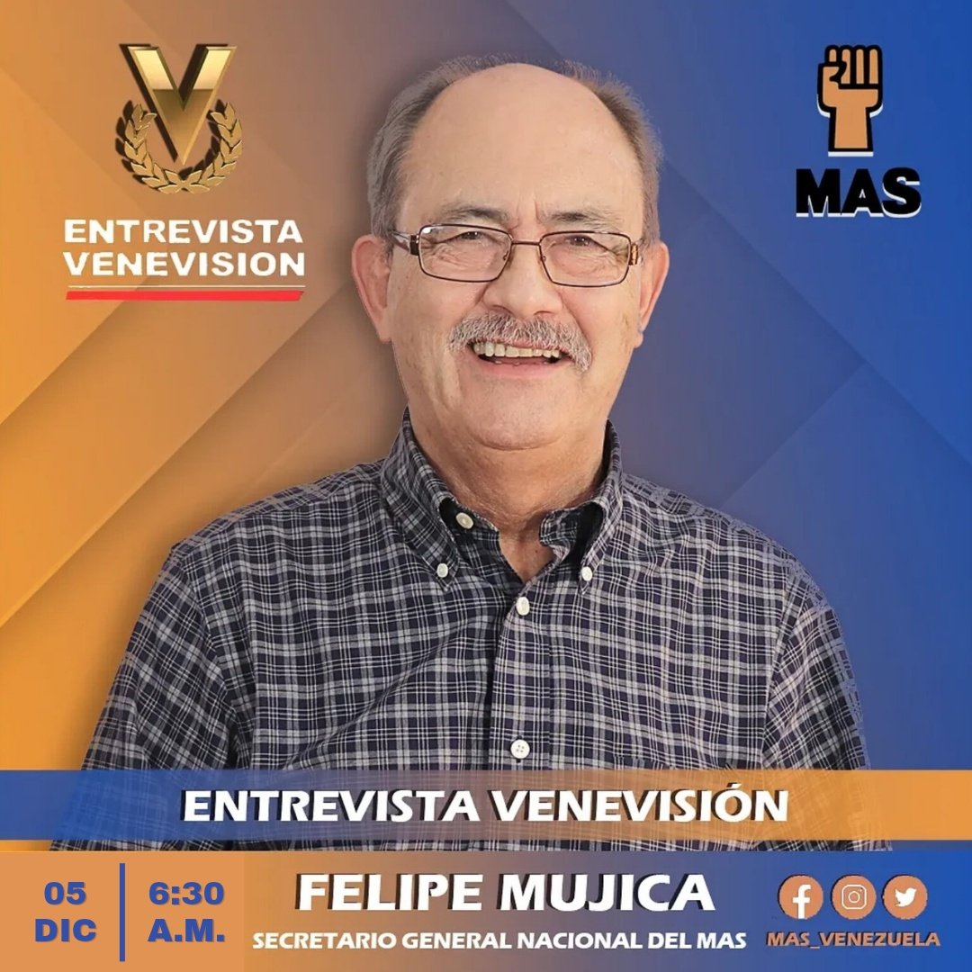 Este viernes el secretario general nacional del MAS, Felipe Mujica, estará conversando a las 6:30 A.M con el periodista Ibrahim López Piñero en La Entrevista del <a href="/noticierovv/">Noticias Venevision</a> 

¡Atentos a la entrevista!
<a href="/felipemujicah/">felipemujicahdez</a>