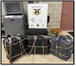 On Nov 4th, a MQ-9 operating near Brownsville TX detected vehicle and boat activity moving bundles of suspected narcotics on the south side of the border. The MQ-9 crew vectored in USBP Agents to intercept the target and seize 148lbs of marijuana while arresting 1 subject.