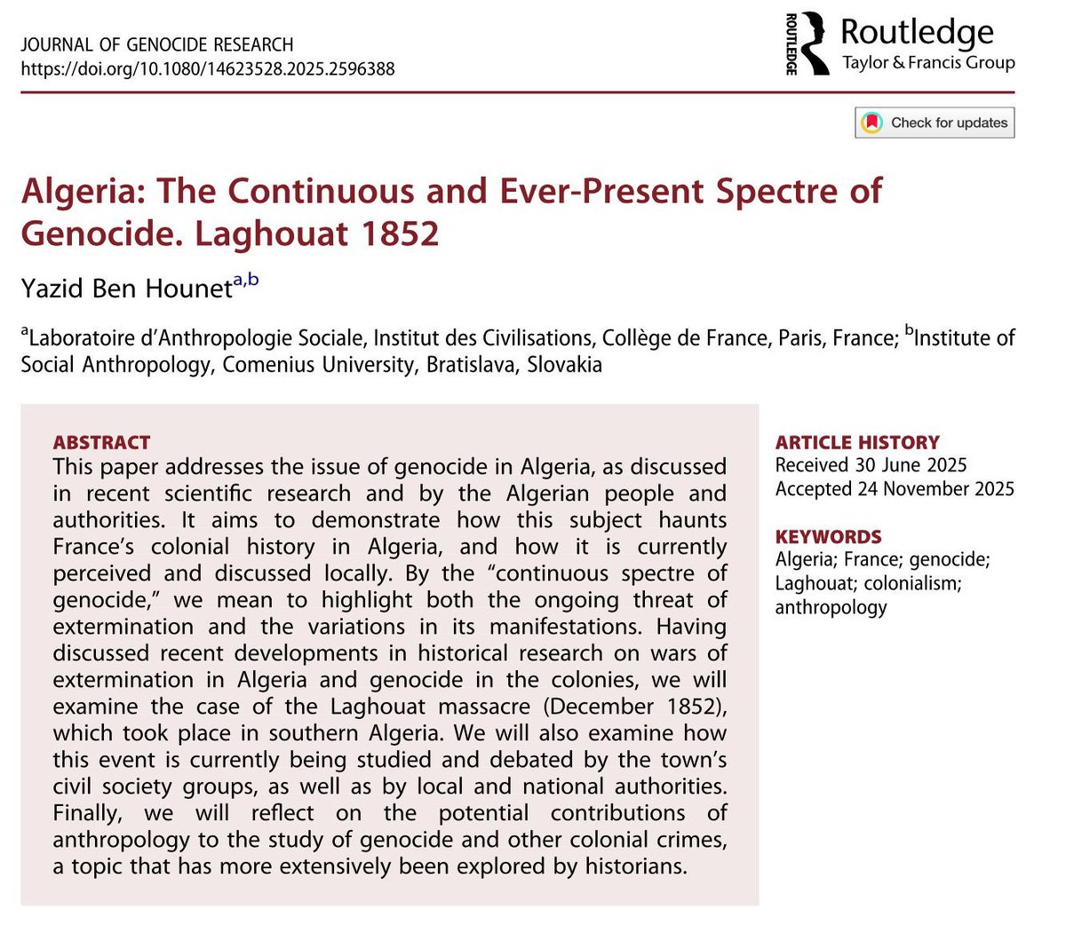 Journal of Genocide Research tweet media