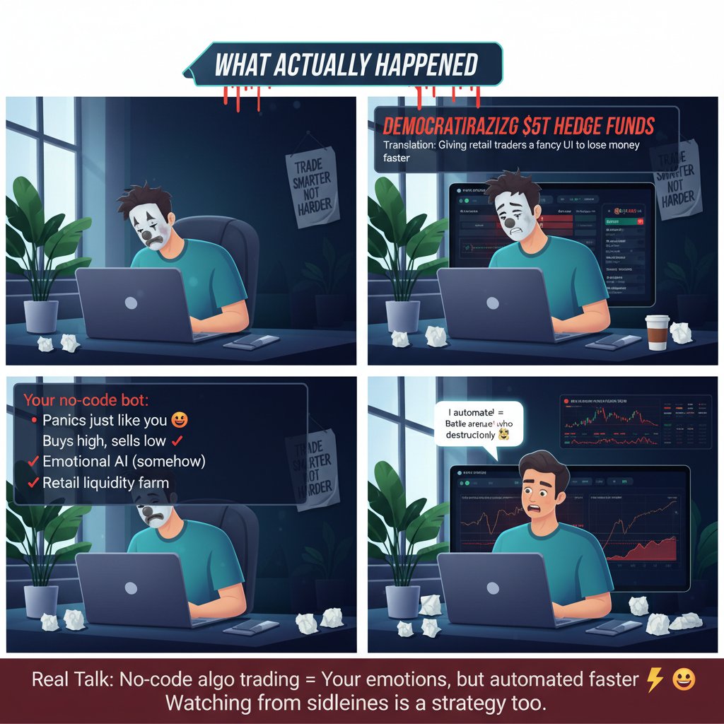 VikBar777's tweet image. AUTOGOPHER 2.0 LIVE💹 
Build bots (no coding!)
Real-time PnL tracking
"Democratize $5T hedge funds" (lol)
No-code algo trading = retail liquidity farm. Your bot panics just like you.
Watching from sidelines.
#GOAI x.com/gopher_ai/stat…