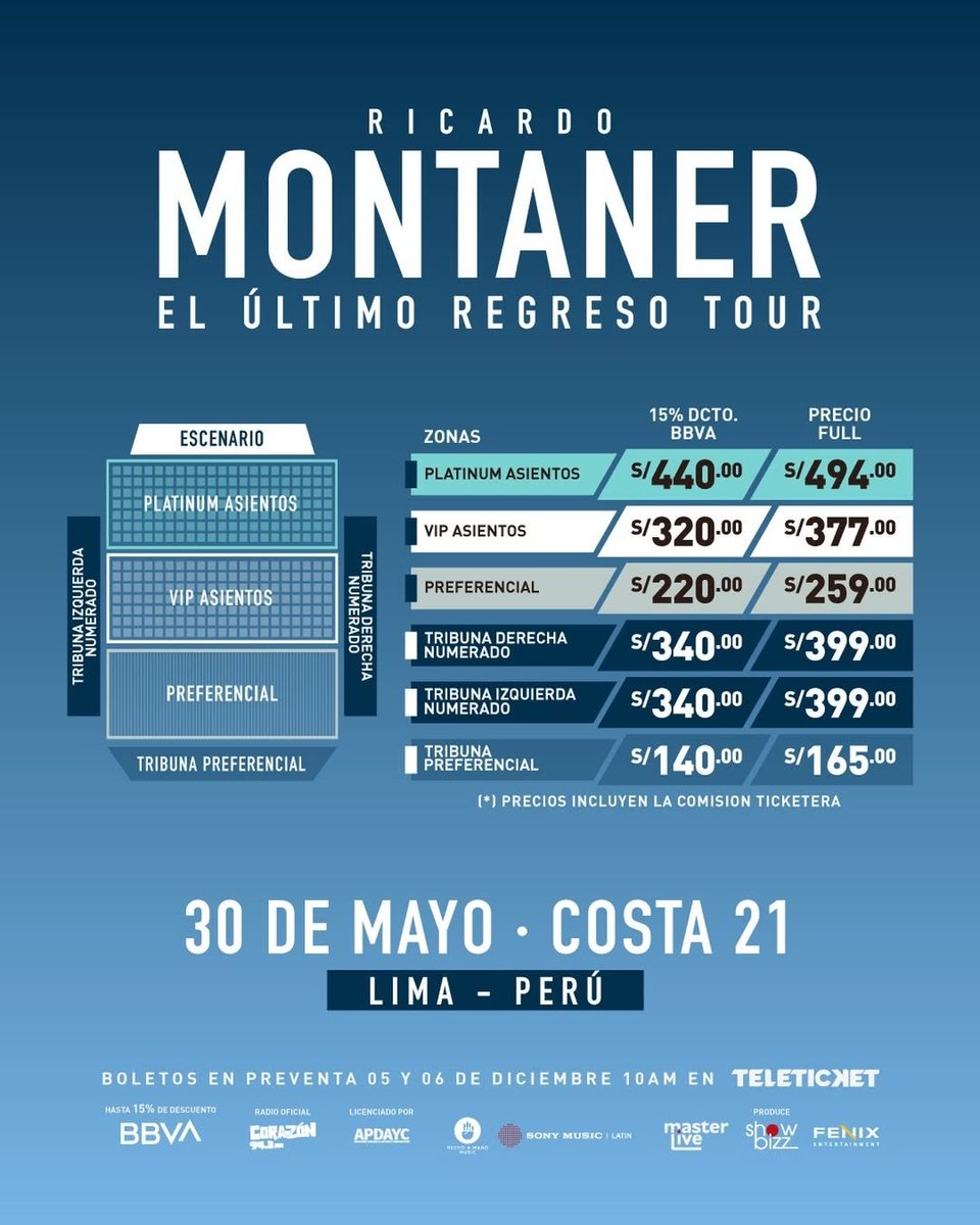 NosFuimosdeTour's tweet photo. Ricardo Montaner, con todos sus éxitos en Perú, en lo que será el último regreso⭐

La leyenda de la música romántica tras 40 años de carrera llega a Lima para el último regreso, un concierto especialmente dedicado a todos sus fans que lo han acompañado a lo largo de su carrera. https://t.co/v3ja1ZtTUw