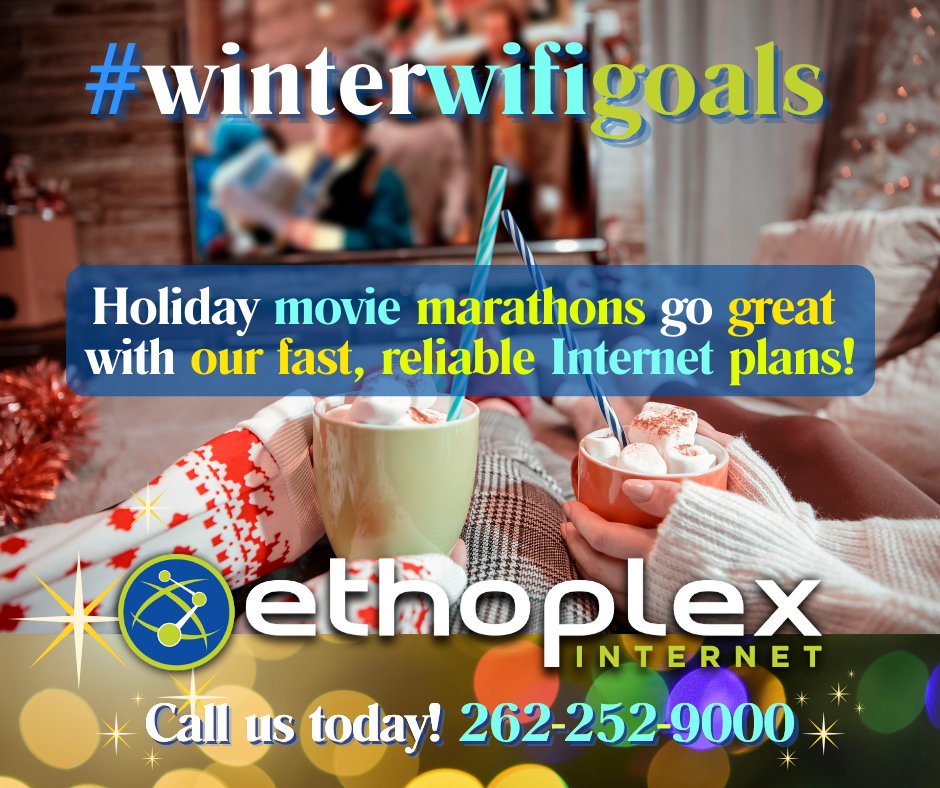 ethoplex's tweet photo. 🎥🎄Holiday movie marathons go great with our #FastReliableInternet plans. Let #Ethoplex handle your #WiFiExperience while you handle the refreshments!  We have #ManagedRouterService starting at $10/month - ask for our sales team✨today ✨

📞 262-252-9000 📧 sales@ethoplex.com https://t.co/DMF8VGOy4Z