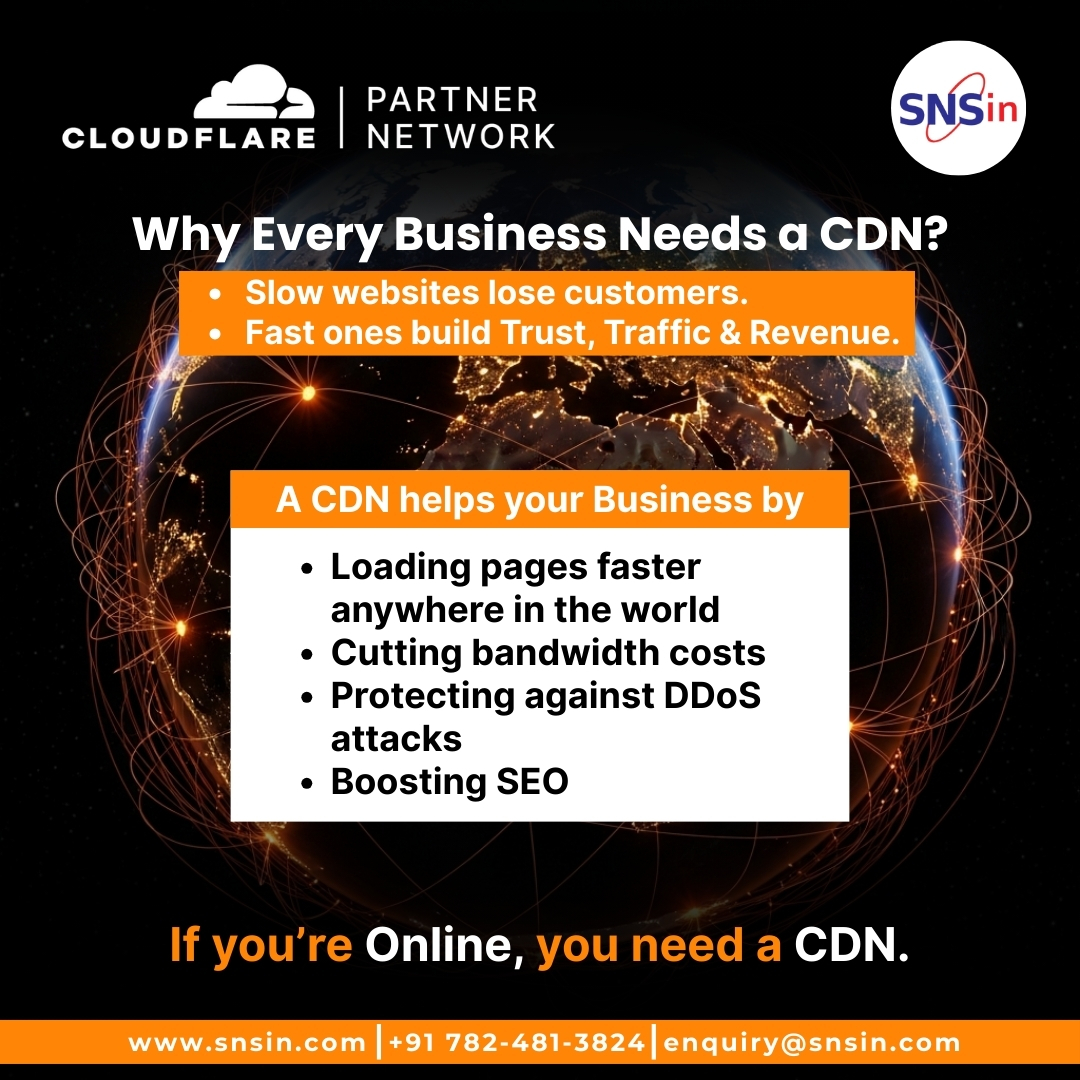 Slow websites lose customers. Fast ones build trust, traffic &amp; revenue.

A CDN speeds up your site, cuts bandwidth costs, protects against DDoS &amp; boosts SEO.

If you’re online, you need a CDN.

#SNS #SNSin #Cloudflare #CDN #Cybersecurity #WebPerformance