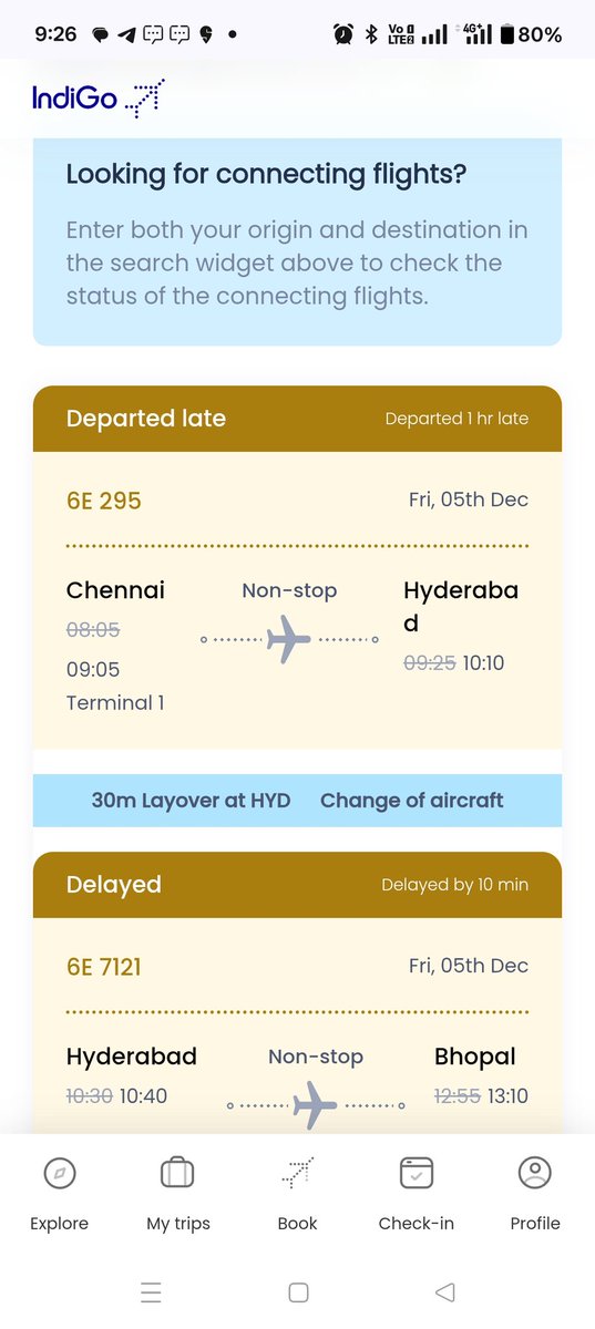 vparam_1's tweet image. Indigo 6E
Flight 6E295 on December 5th,2025 was not even listed on the display and no gate was allotted until 9.50am. But Indigo's website is indicating that the flight departed late misleading the passengers.