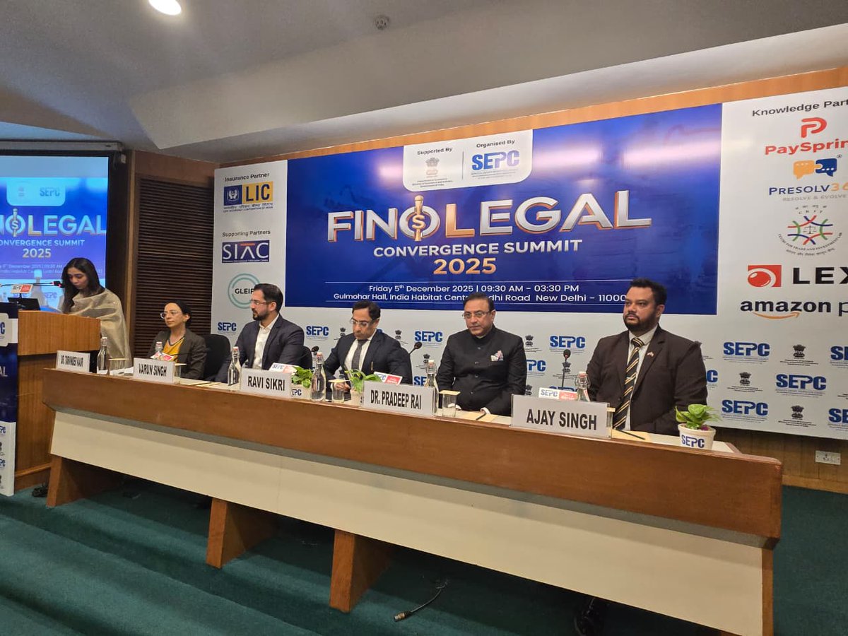 Sepc_India's tweet photo. 🔴 LIVE NOW at Fin0Legal 2025!

A powerful start with top leaders from the legal, diplomatic &amp; innovation sectors.

Plus—the official launch of SEPC’s FinBridge newsletter.

Stay tuned for more highlights!

#Fin0Legal #SEPC #LiveUpdates #LegalSummit #FinBridge https://t.co/2BJMBaaeib
