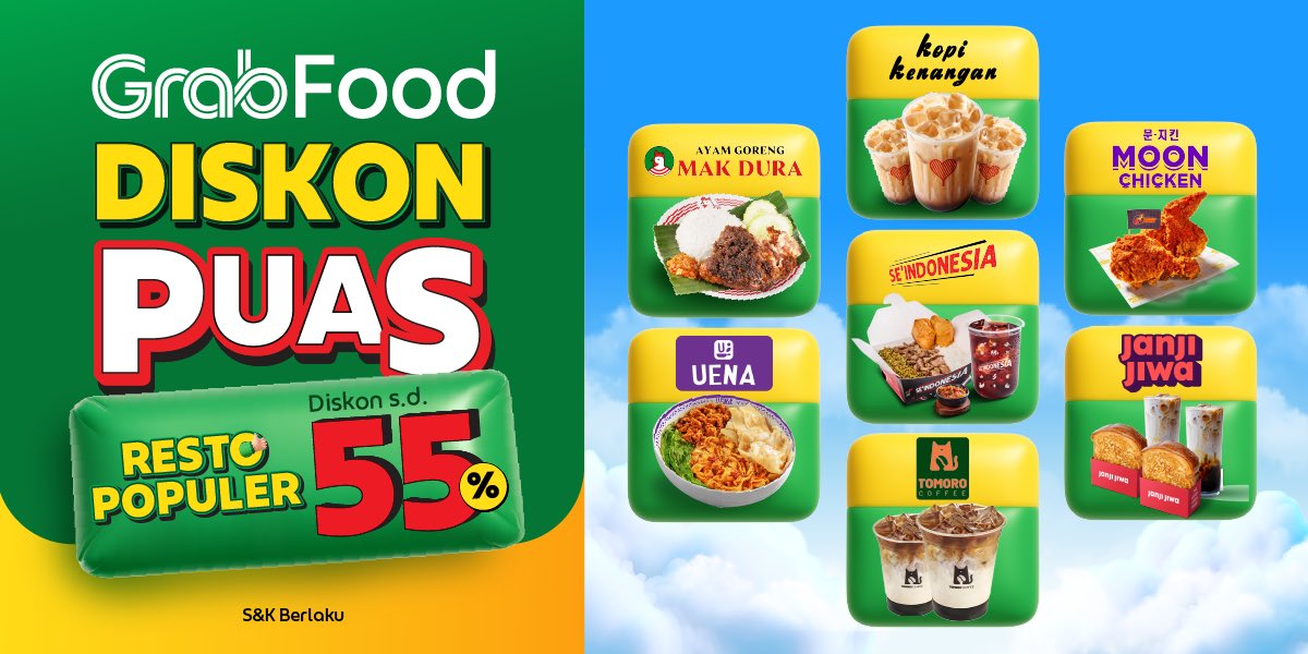 GrabID's tweet photo. Santai aja kali, kan tetep bisa hemat~ π
Soalnya di #GrabFoodID lagi ada promo Diskon Puas s.d. 55% tiap #ngeGrabFood di berbagai resto populer sampe 31 Desember 2025. Makanya, jadi gak bikin boncos deh.
Mau juga? Gasss, pesen di GrabFood sekarang!
ππ»https://t.co/rZ5QpoXp4k https://t.co/H7Epa39kyD