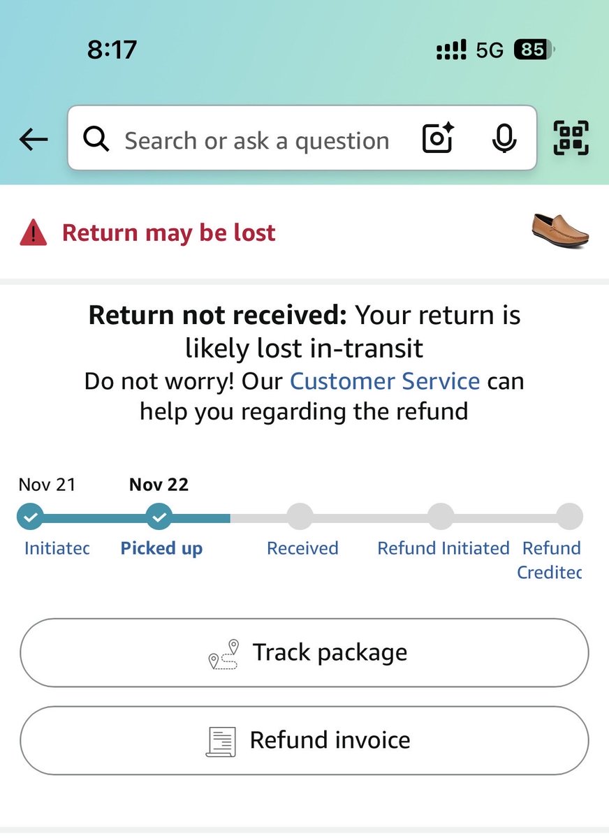 Ritesh5758's tweet photo. @AmazonHelp Link is of no use. I didn’t get additional details/information on my refund. Status shows that returned goods picked up by Amazon partner is lost. Refund should not be blocked https://t.co/JcjoUvNZPZ