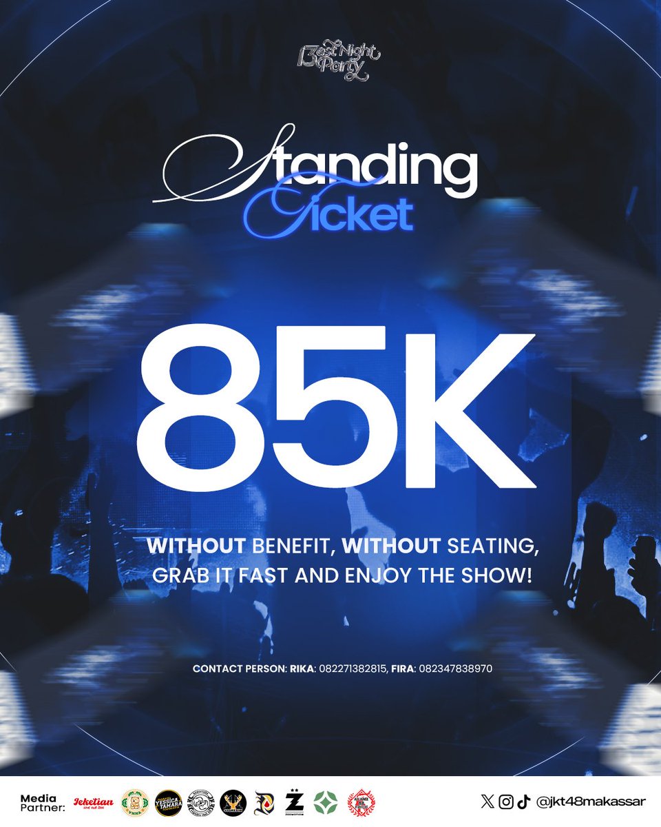 👀ADA YANG BARU NIH 👀

we got another special price for you, tiket kategori standing sekarang sudah dibuka untuk kalian dengan harga hanya 85K 🙌🏻‼️

go grab it fast and lets have fun 💃🏻🎉

#13estNightparty
#Family48Makassar