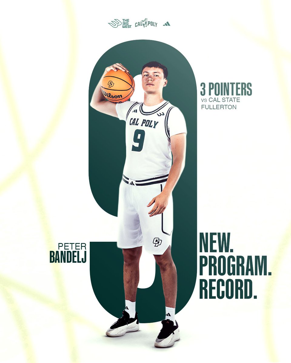 calpolymbb's tweet image. #9 with 9🐎

Peter Bandelj becomes the new program record holder for most 3s in a single game! GO MUSTANGS🏀

#RideHigh