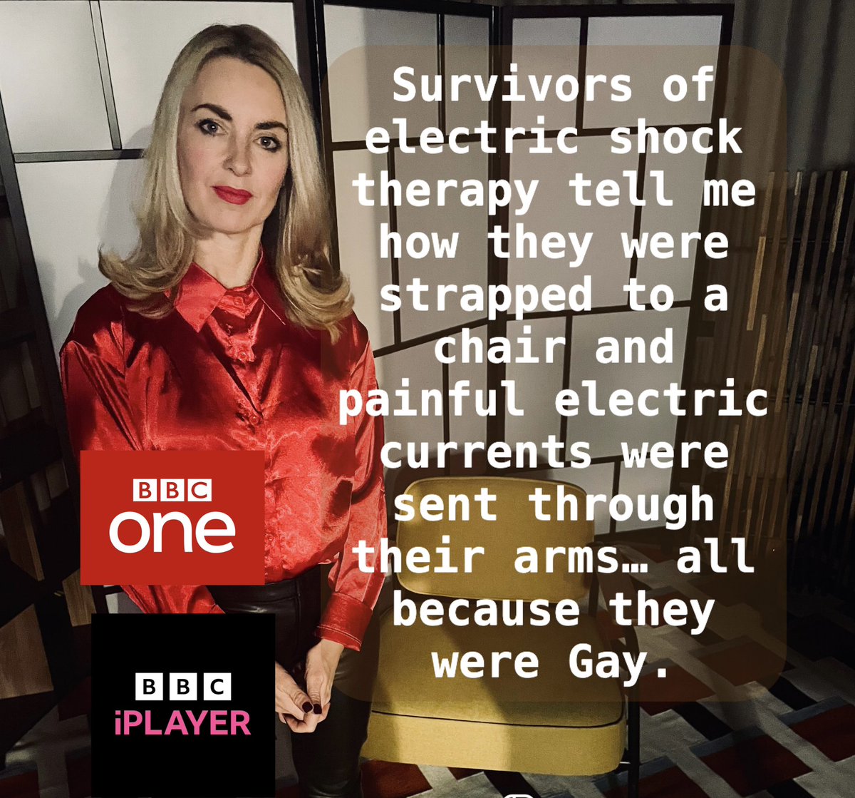 I’ve spoken to survivors of electric shock treatment who were given painful electric shocks on the NHS because they were LGBT+. The pain still lives with them now… watch on @bbciplayer iPlayer or access @bbcnews today #lgbtqally #lgbtq #pride
