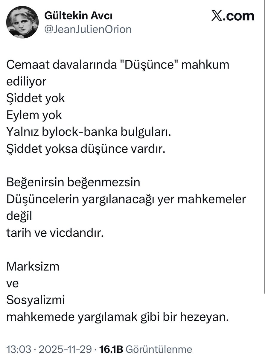 Haydi,

Gültekin Avcı’ya da “yurtdışı, tuzu kuru, bedel ödememiş, zarfçı, Yolun Kadercisi, ezoterik” desenize :)