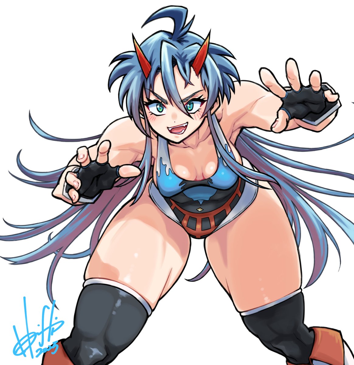 リクエストで描かせていただいたバトル系角鬼JKさんです💪😈
#skeb 