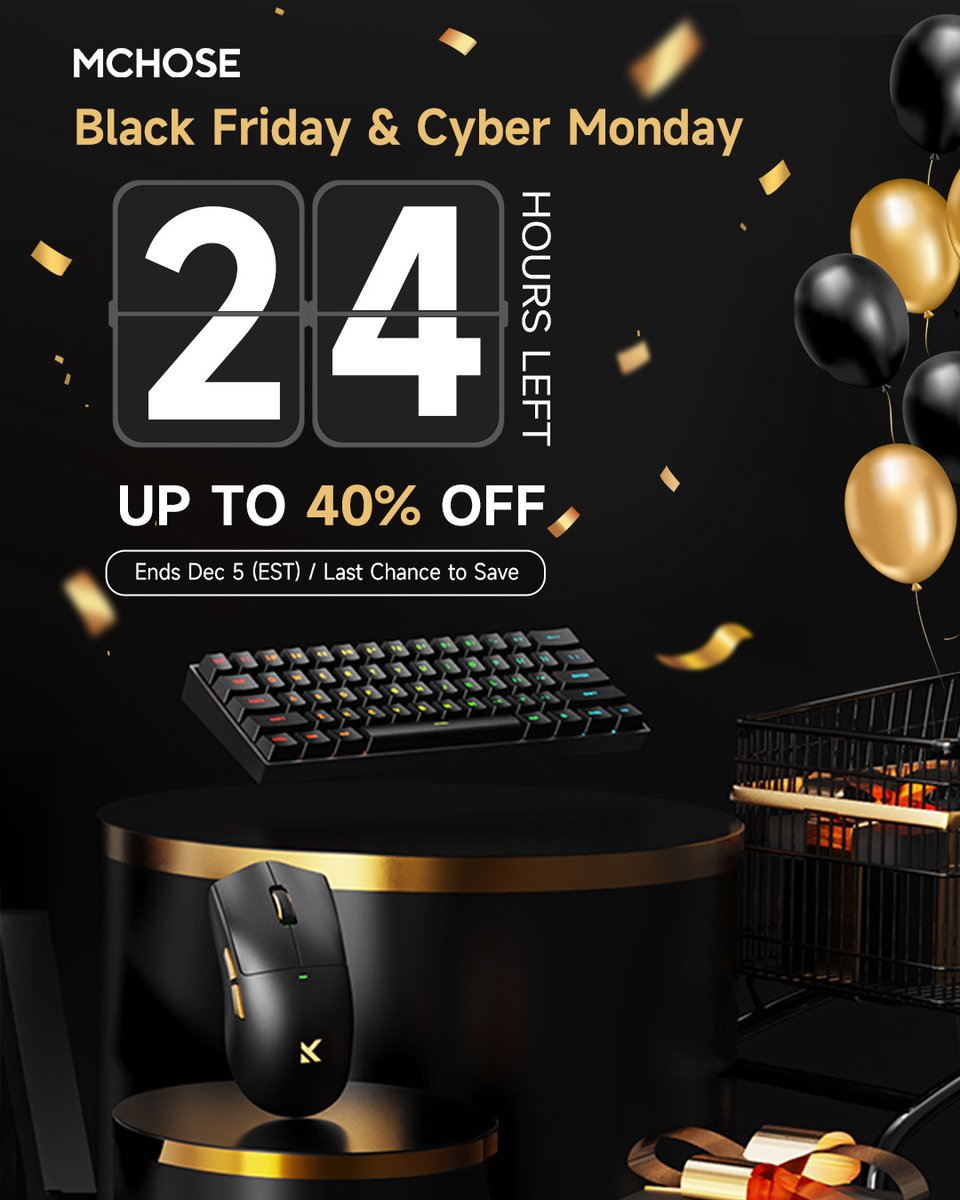 Mchose_official's tweet image. 🎉 FINAL 24 HOURS — #blackfridaysale  ENDS TOMORROW! 
This is your last chance to grab our biggest deals of the year.

🔥 UP TO 40% OFF
🎁 FREE gift with the UT98 keyboard
🎮 Weekly giveaways (keyboards &amp;amp; coupons)
💥 Loyalty rewards + referral bonuses

🔗 mchose.store/pages/mchose-b…