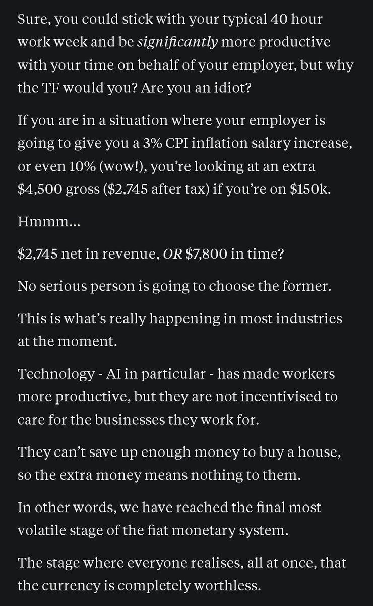 The real reason why productivity isn't increasing is because we live in a fake economy full of bullshit jobs.

If someone staring at Excel all day can make $150k and use AI to cut the actual time they work in half, why wouldn't they?

Anyone who chooses to use this extra time
