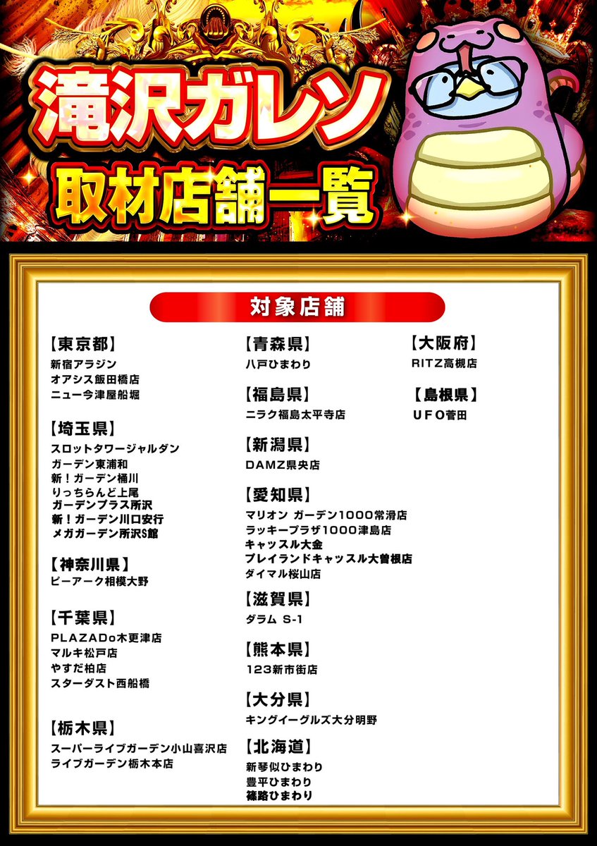 hn_kanto's tweet photo. ガレソ取材11月の取材結果です
取材結果のIMP数は相変わらず凄まじいですね！
厳選ホール、オススメ機種取材共に優秀な結果の店舗が非常に多いです
開催店舗に追加があったようなので最新版も載せておきます！ https://t.co/lxt2Xnpy7q