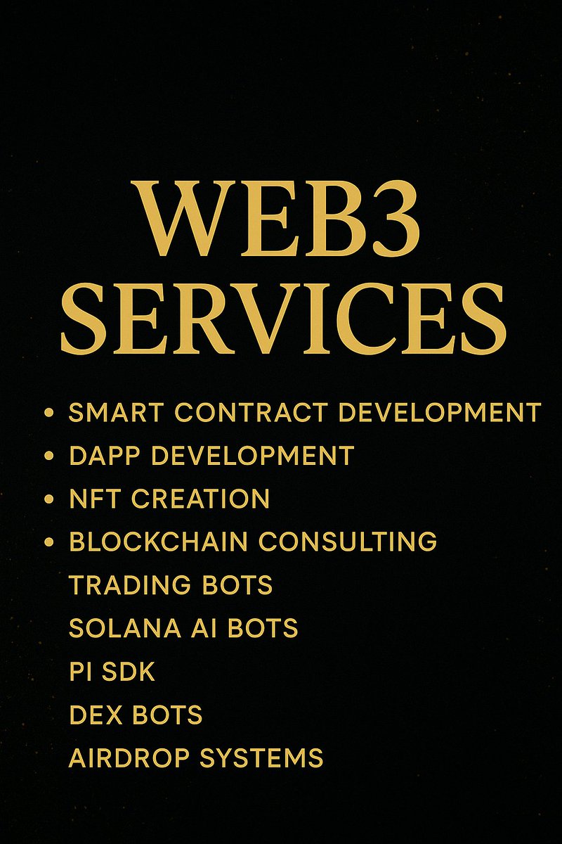 If you’re looking for someone who can develop complete Web3 systems from scratch, you’re in the right place.

I build:
⚡ AI Trading Bots
⚡ DEX Bots
⚡ Pi SDK &amp; Payment Systems
⚡ Smart Contracts
⚡ Airdrop Platforms
⚡ NFT Utilities
⚡ Wallet Integrations