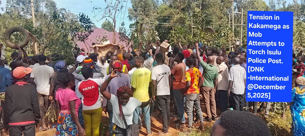 PeaceForumJ's tweet photo. Tension ran high in Kakamega South Sub County on Thursday after an estimated 400 protesters from Isulu and Bushiangala areas stormed Isulu Police Post.

They  allegedly attempted to set the facility ablaze while chanting anti–Shanta Gold Mining Company slogans. https://t.co/1tKBT18dcv