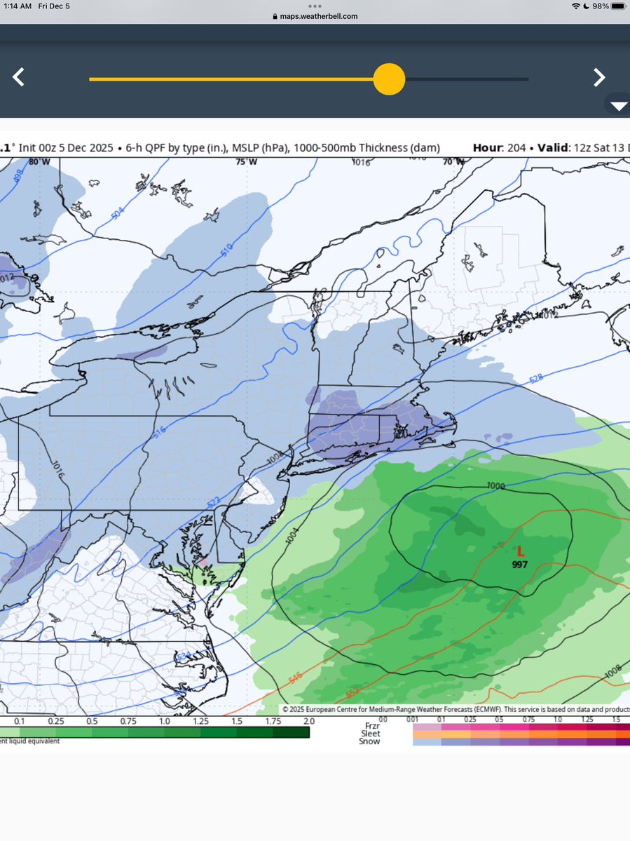 0z euro next Friday night…Saturday.
This would square up with timeframe of interest perfectly.

In winter 1960-1961…the winter I’ve mentioned several times since October.…first meaningful snow for DC-Baltimore-Philly-NYC -Boston was 12/11-12/13…1960.   

Below is 12/12-12/13.
