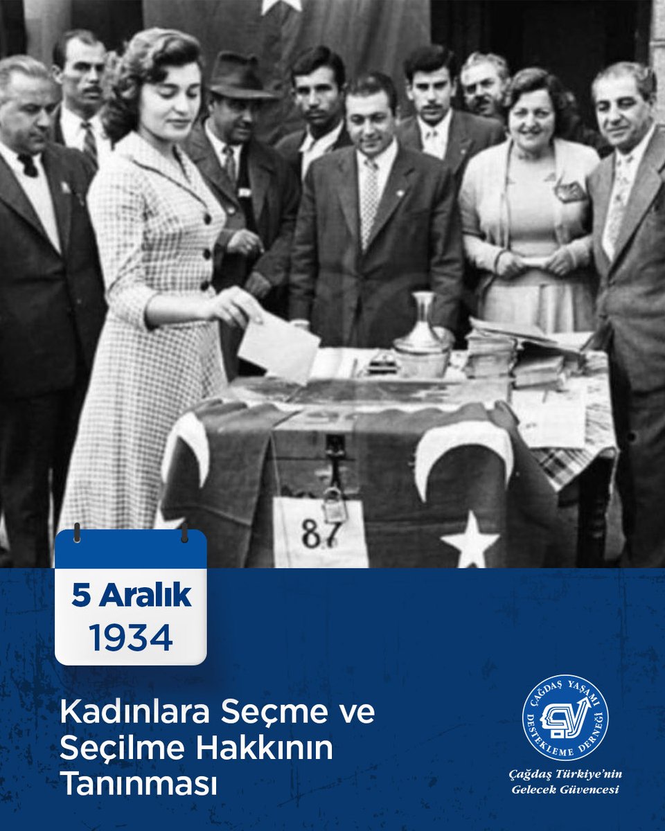 91 yıl önce bugün, Türk kadınının toplumsal hayatta varlık göstermesini sağlayan bir devrime imza atılarak Anayasa ve Seçim Kanunu değişikliği ile kadınlara seçme ve seçilme hakkı tanındı. Bu kanun değişikliği, Türk kadınına sadece oy kullanma ve aday olma hakkı vermekle